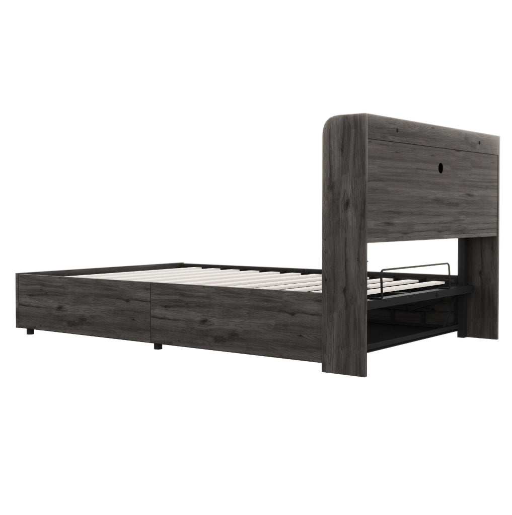 Letto singolo multifunzione 140x200 cm con contenitore idraulico; USB e USB-C; grigio