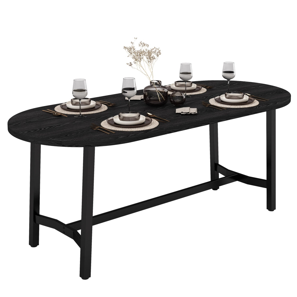 Tavolo da pranzo 180x80 cm in MDF e ferro, per 6-8 persone, nero, angoli arrotondati