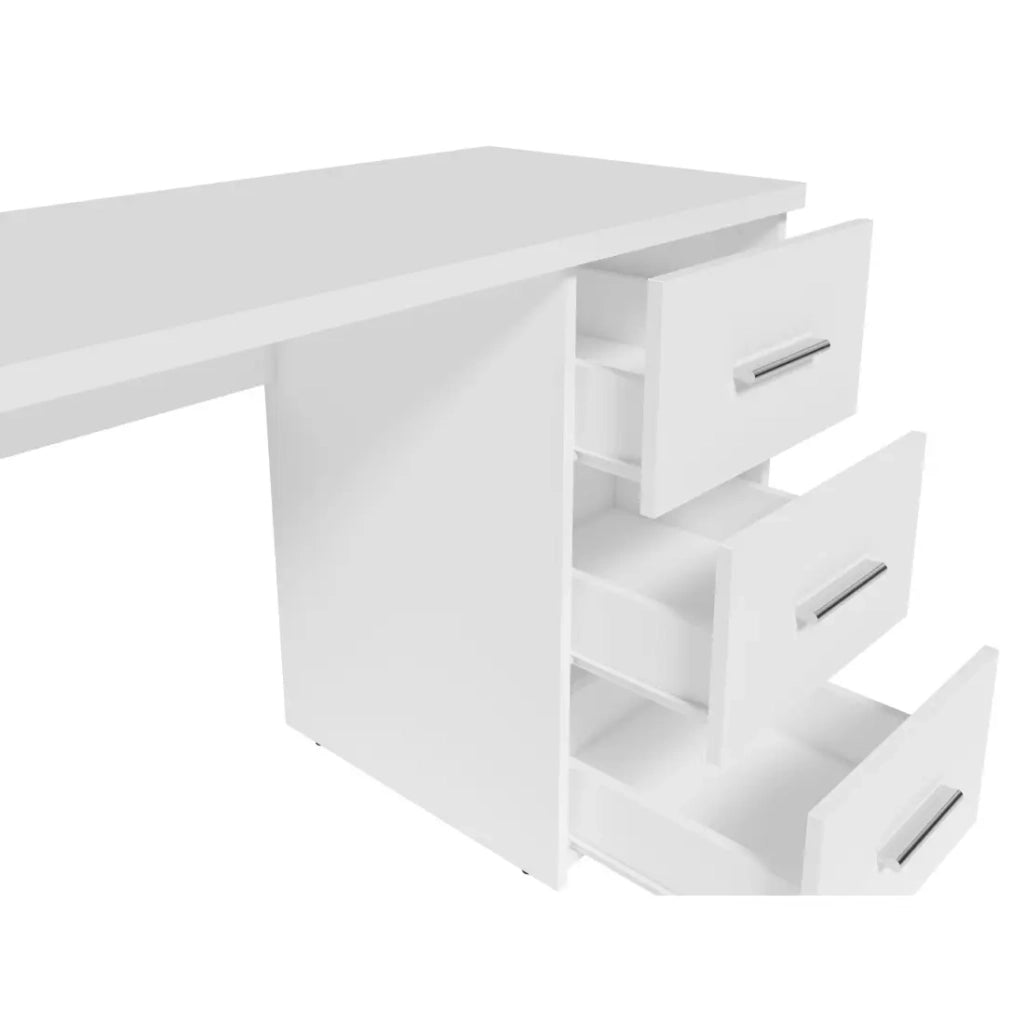 Scrivania LUNIS bianca – 3 ampi cassetti – Design minimalista e ampio spazio di archiviazione