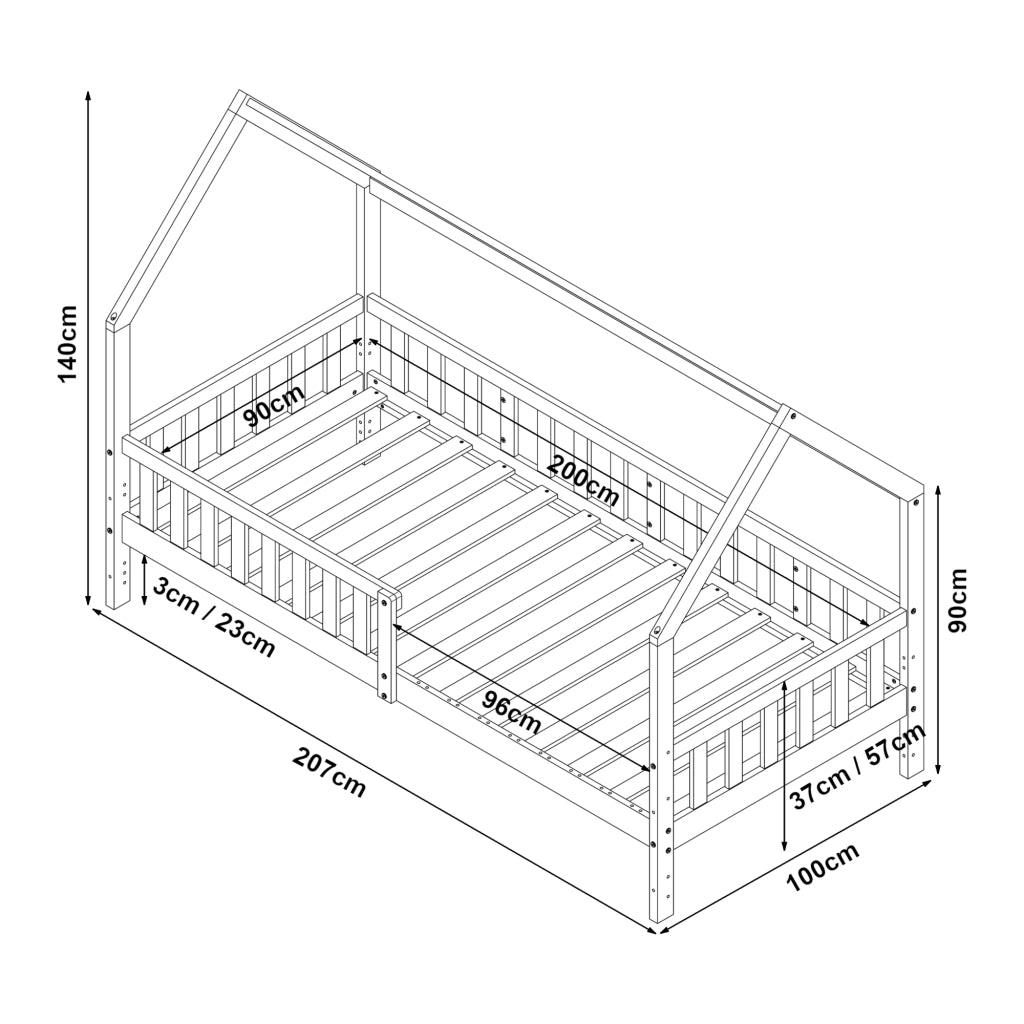 Letto Casetta per Cameretta Ydre 90x200 cm Bianco [en.casa]
