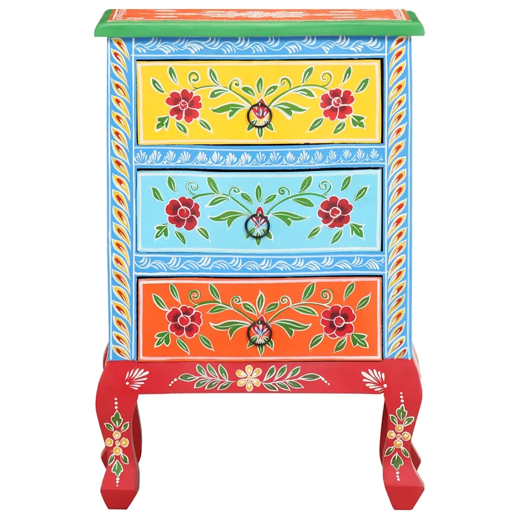 Comodino | Armadio da Notte | Mobiletto da notte Dipinto a Mano 40x30x60 cm in Legno Massello di Mango