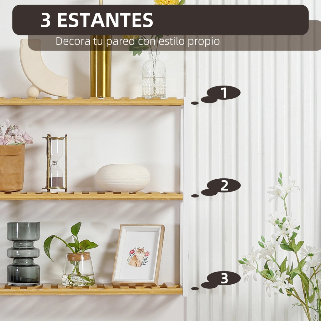 Scaffale a Muro in Bamb¨´ ¨C Xylo ¨C 3 Ripiani Naturale e Bianco 60x15x54 cm