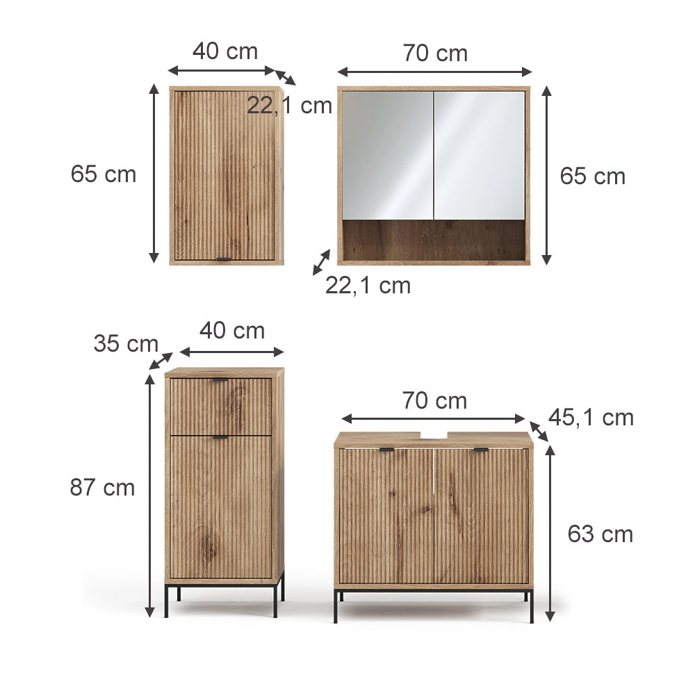 Vicco Set di mobili da bagno Quercia vichinga 4 parti