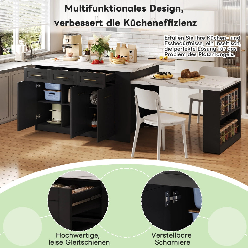 Isola cucina con tavolo estraibile e contenitore 150x90 cm