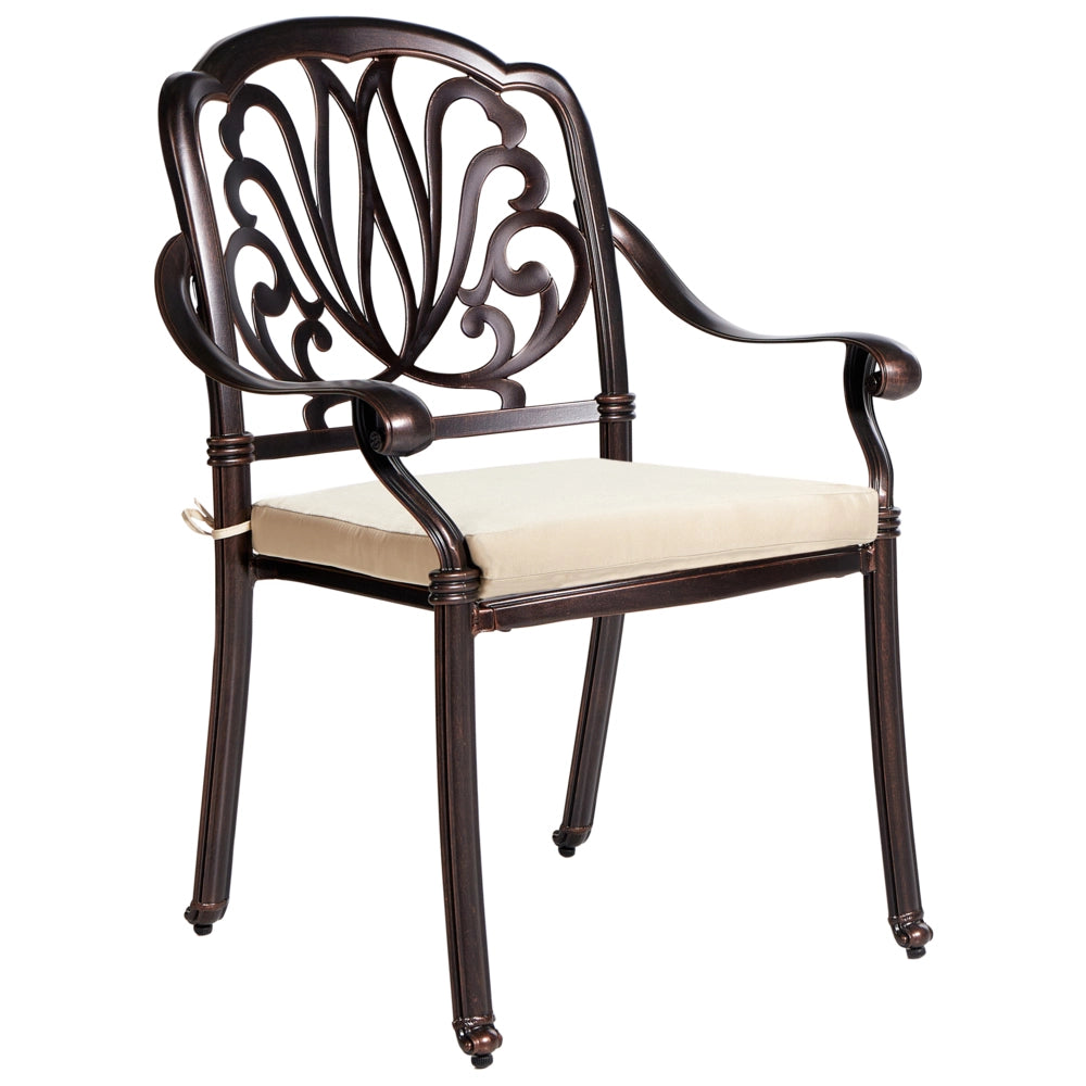 Set da pranzo da giardino Tavolo da esterno in alluminio marrone 4 sedie Cuscino per sedile in poliestere