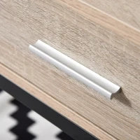 Scrivania con Cassetto e Ripiano, Stile Industriale, Scrivania per Computer, Struttura in Metallo Nero, Piano in Legno Rovere Chiaro