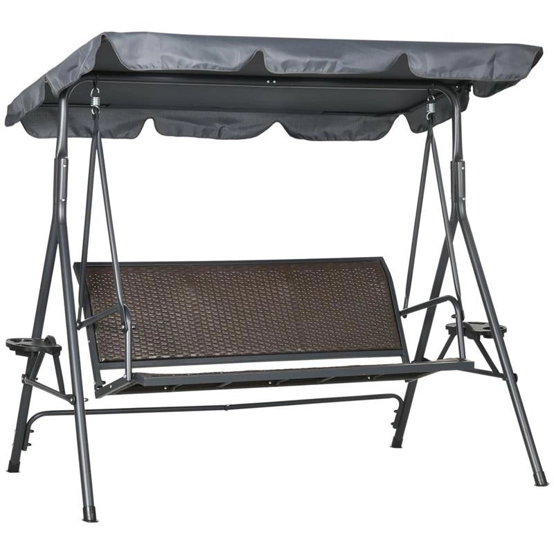 DONDOLO DA GIARDINO 3 POSTI IN RATTANCON TETTUCCIO 204X112X150 CM GRIGIO