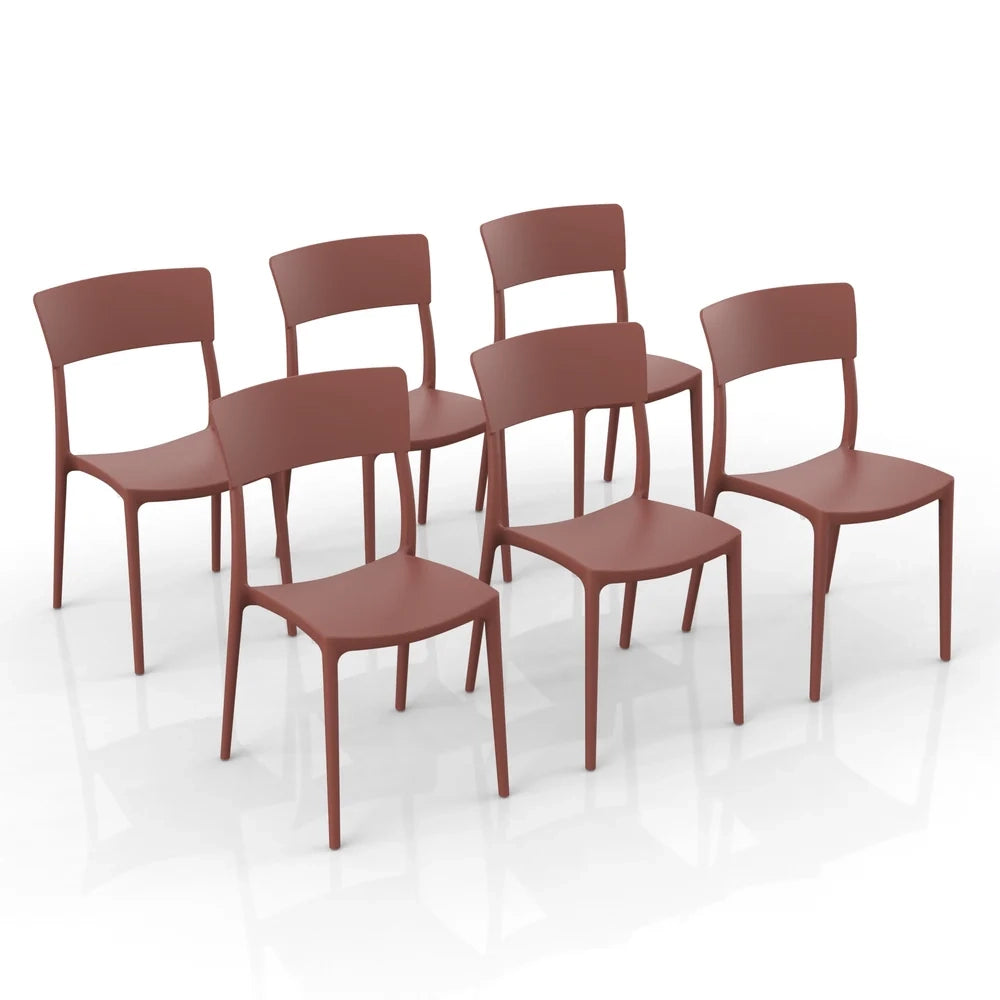 Set 6 sedie in polipropilene 100 %Made in Italy ZEN, impilabile, resistente ai raggi UV, design moderno, ideale per sala da pranzo, cucina, sala d’attesa, bar, ristoranti o da esterno colore Mattone