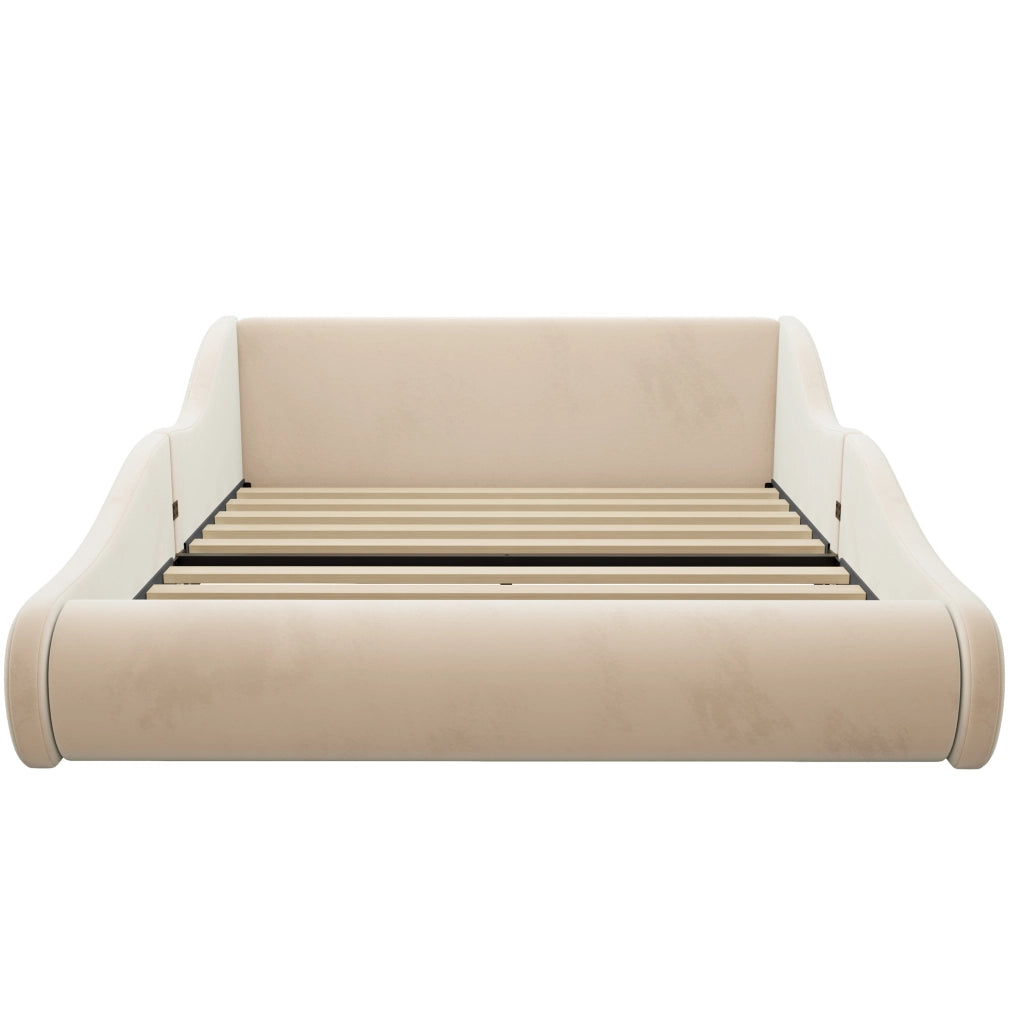 Letto imbottito per bambini 140x200 cm con testiera alta e sponde laterali; beige