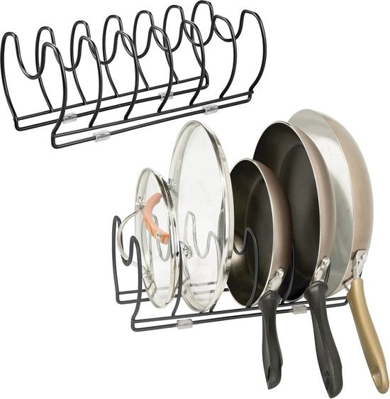 Ammortizzatore per tegami e coperchi - rack metallico compattibile per tegami da cucina - rack per tegami da cucina spazievendente per accessori da cucina - set da 2 - nero