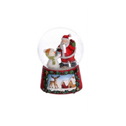 Palla di vetro con carillon babbo e pupazzo rosso cm 10x10h14,5