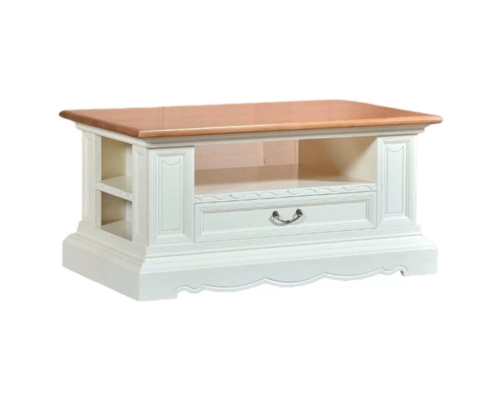 Tavolino classico shabby legno bianco noce grano 125x75x60 - Mobili 2G