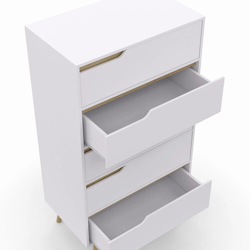 HELSINKI Cassettiera a 5 cassetti da 60 cm Chiffoniera scandinava bianca