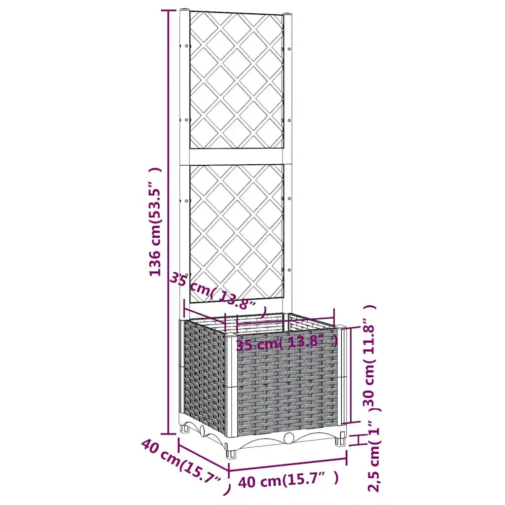 Fioriera | Cassetta per fiori | Vaso da giardino con traliccio blu grigio 40x40x136 cm PP