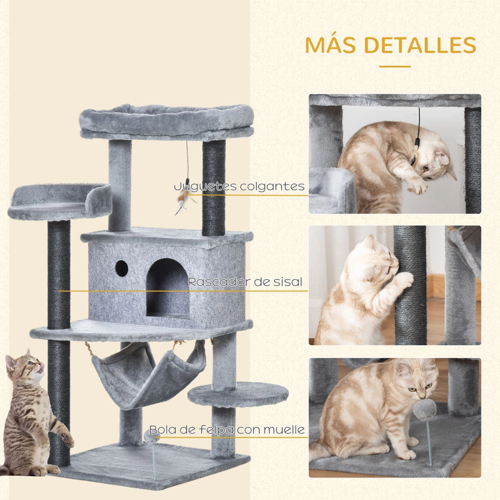 Torre per Gatti con Cuscino e Cuccia Grigio ¨C Zephmum ¨C 48x48x107 cm