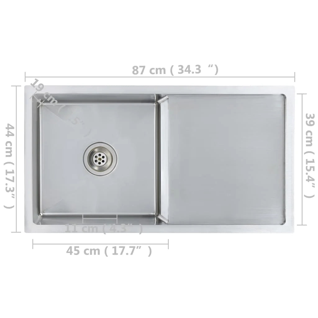 Lavello da cucina fatto a mano con filtro 87 x 44 cm acciaio inox con finitura spazzolata 02_0004384