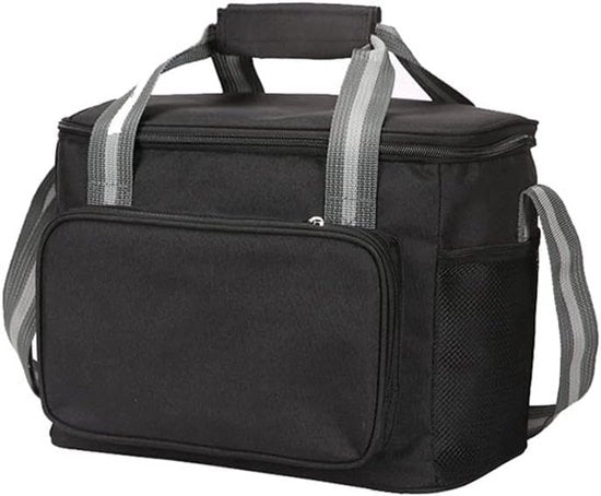 Borsa da Picnic Isolata con Cinturino a Spalla - Grande Capacità 15L - Nero - Per Attività Outdoor