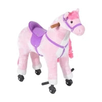 Cavallo a Dondolo per Bambini 2+ Anni con 4 Rotelle, Suoni Realistici e Poggiapiedi, 65x28x75 cm, Rosa