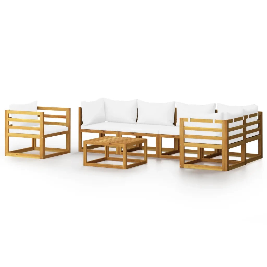 Set Divani da Giardino 7 pz con Cuscini Crema Massello Acacia 3057660