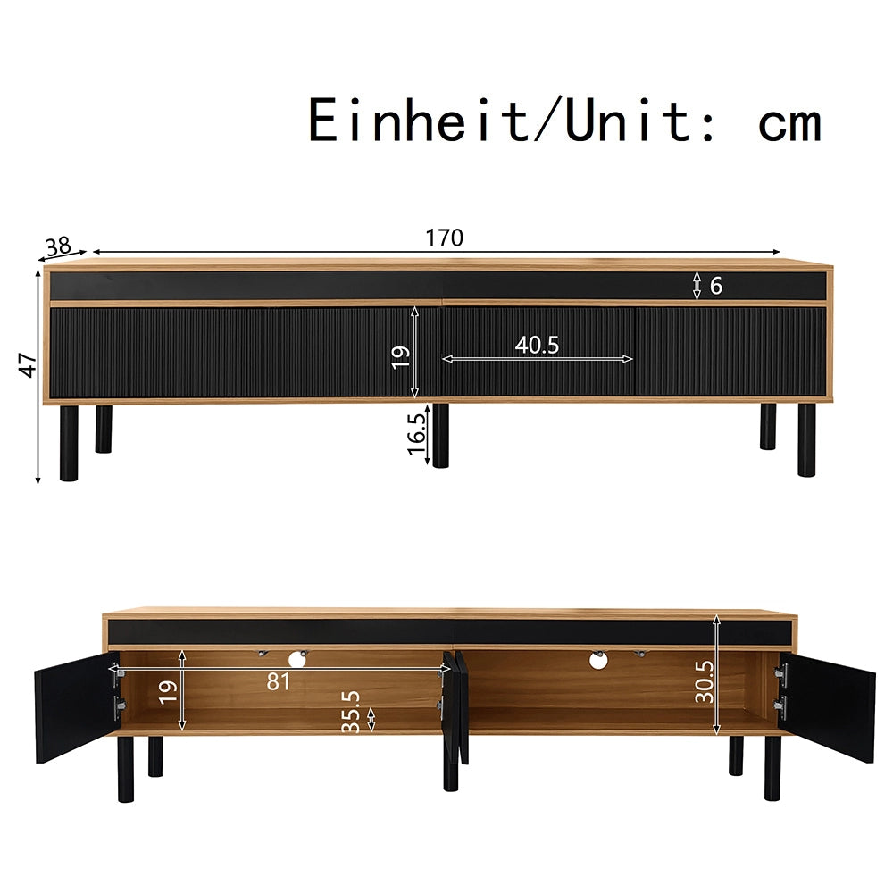 Mobile TV 3 porte - Xylo - 170x38x47cm texture nobili nero/legno