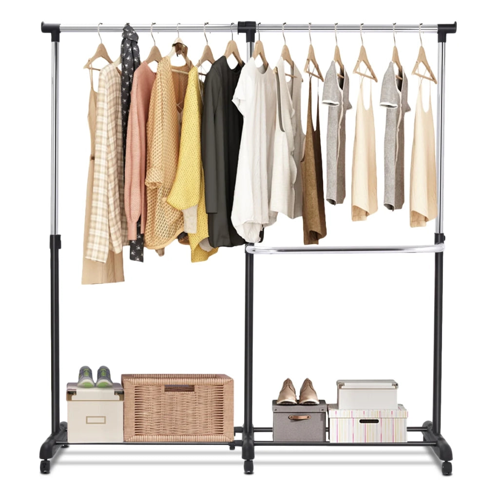 Appendiabiti mobile estensibile dimensioni regolabili 91-160 x 43 x 93-168 cm con pratiche ruote stile moderno struttura tubolare nera 20_0020521