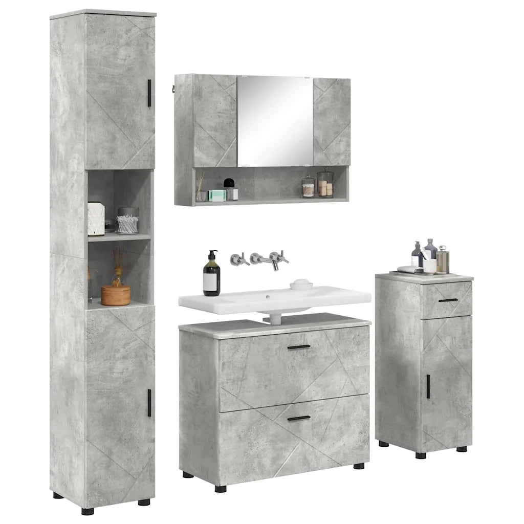 Set di mobili per il bagno con cassetto 4 pcs Grigio cemento