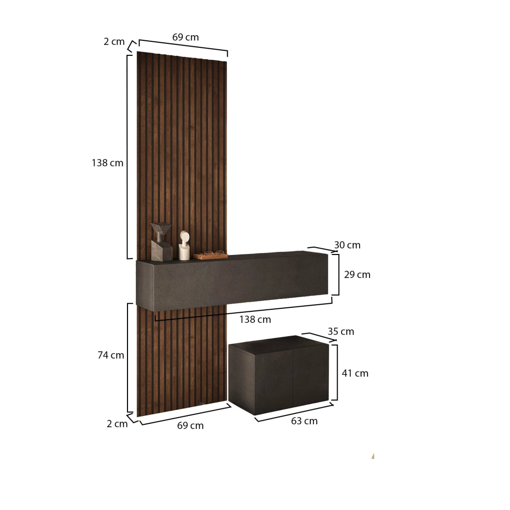 Liscate, Mobile da Ingresso 2 Paia Made in Italy, 138x35x241h cm Marrone Scuro