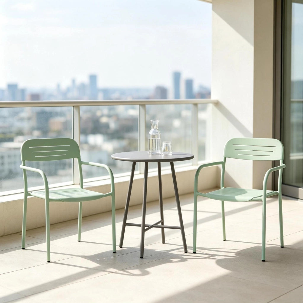 Set di 2 sedie da giardino impilabili verdi in metallo