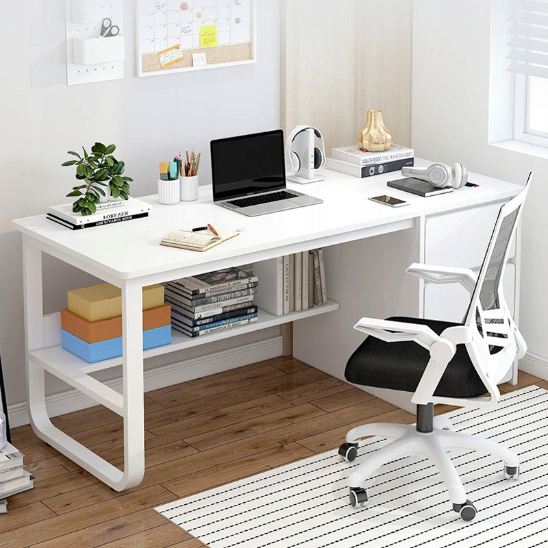 Scrivania per computer bianca in stile scandinavo per ragazzi con ripiani grandi 100 cm