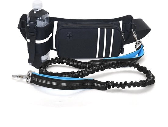 Cinturone da guida per cani con tasca dorsale, cinturone per cani da 120-170 cm con cintura dorsale regolabile per camminate, allenamento e escursioni - Nero
