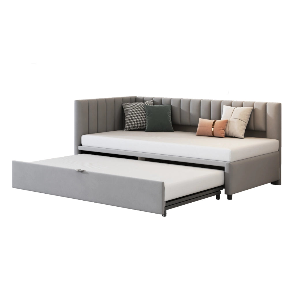 Divano letto a L estraibile in velluto grigio 90 x 200 cm