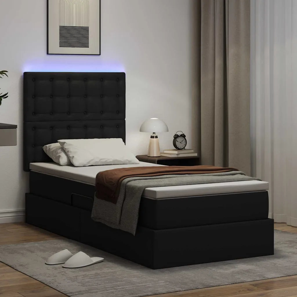 Letto con contenitore e LED Nero 100 x 200 cm Pelle Sintetica