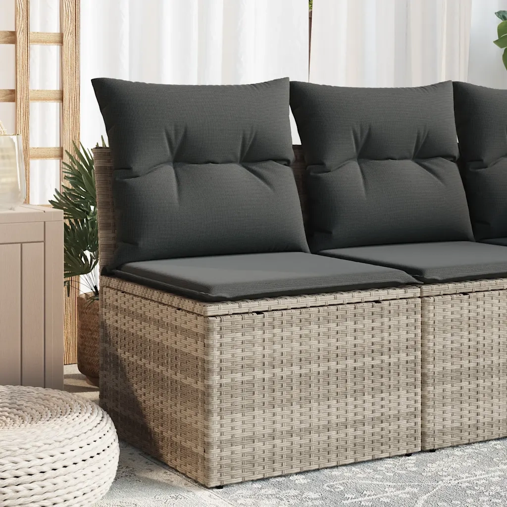Divano Senza Braccioli con Cuscini-Sofa da Giardino-Divano da esterno Grigio Chiaro in Polyrattan