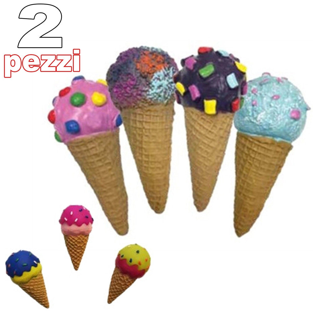 Trade Shop - 2 Giocattolo Cono Gelato Gomma Suono Resistente Da Masticare Per Cani Animali -