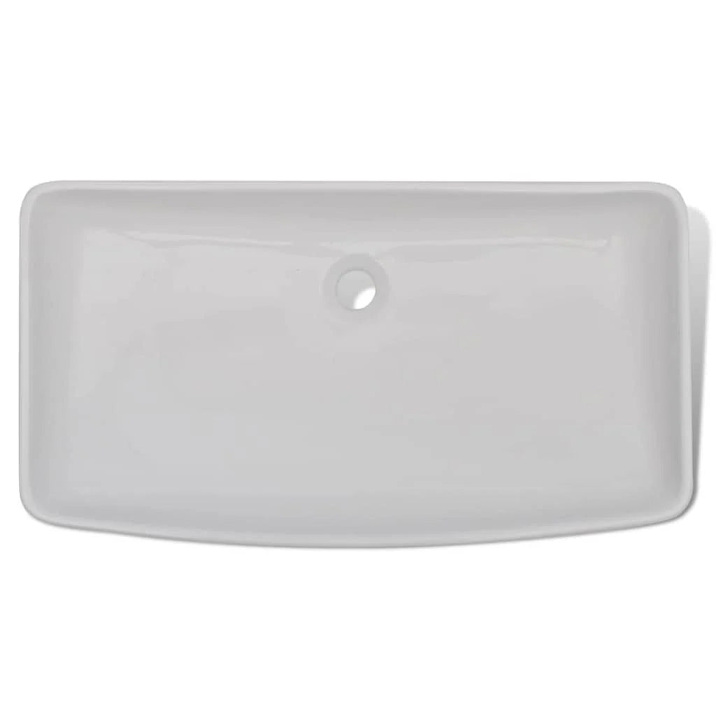 Lavabo rettangolare in ceramica e miscelatore 71 x 38 cm bianco 02_0002839