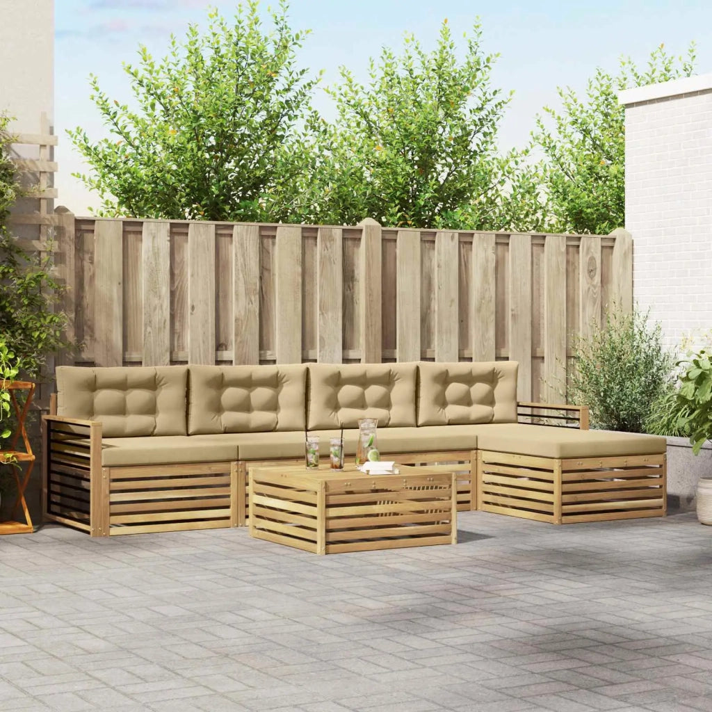 Set di divani da esterno 7 pcs Bianco e Beige Poliestere