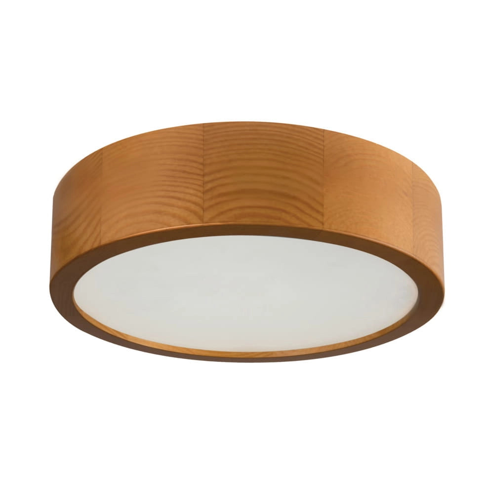 Plafoniera rotonda legno chiaro vetro bianco Kanlux Jasmin E27