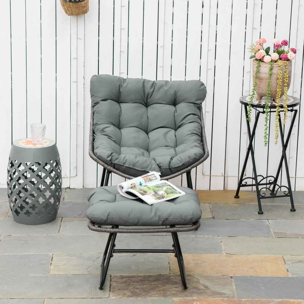 Poltrona da giardino in rattan con poggiapiedi e cuscini ¨C zephmum ¨C grigio