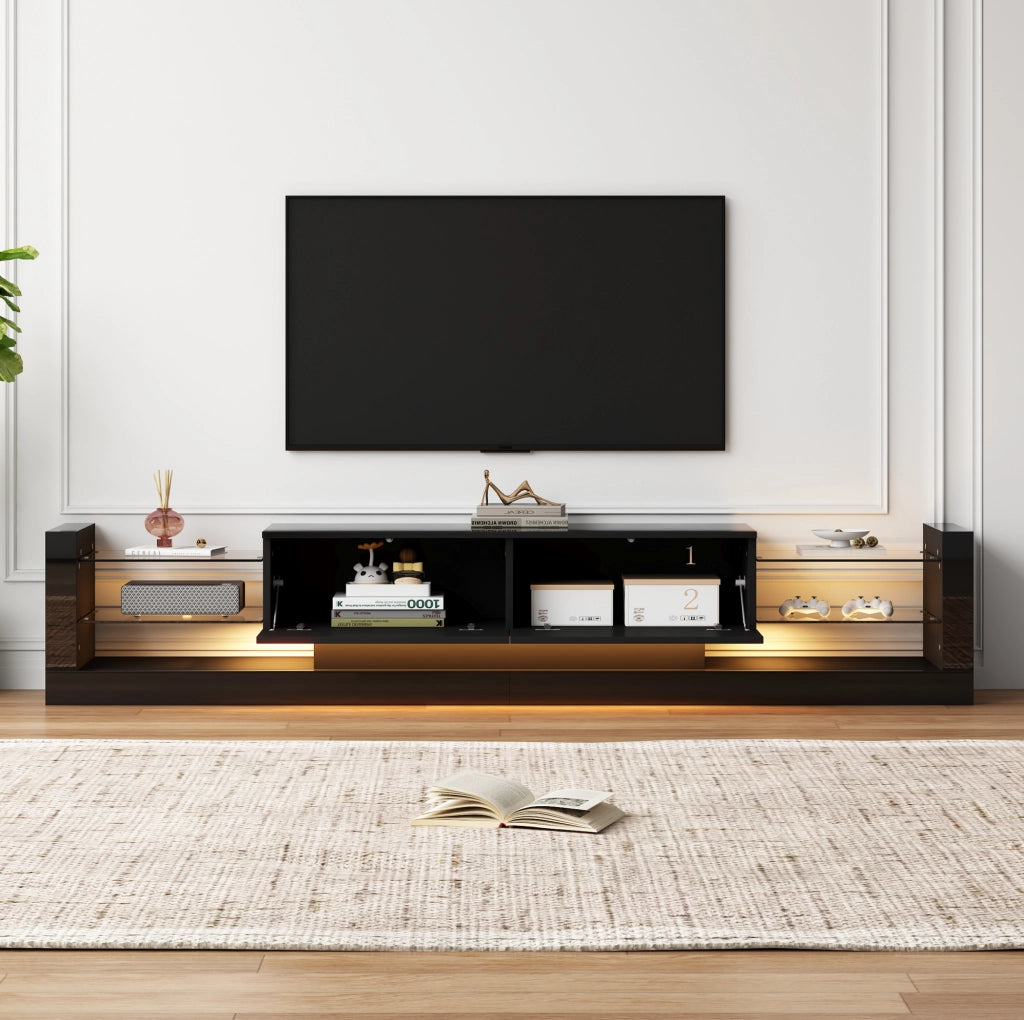 Mobile TV 181x38x38 cm con LED e 2 cassetti ribaltabili in truciolato nero