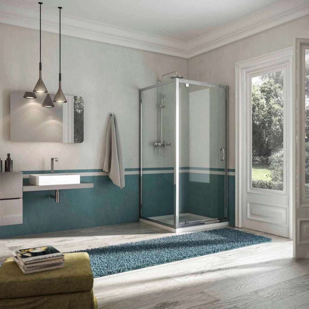 Box Doccia Angolare 80x80 cm 1 Anta Battente in Cristallo Opaco 6mm H185 Fosterberg Koge Duo