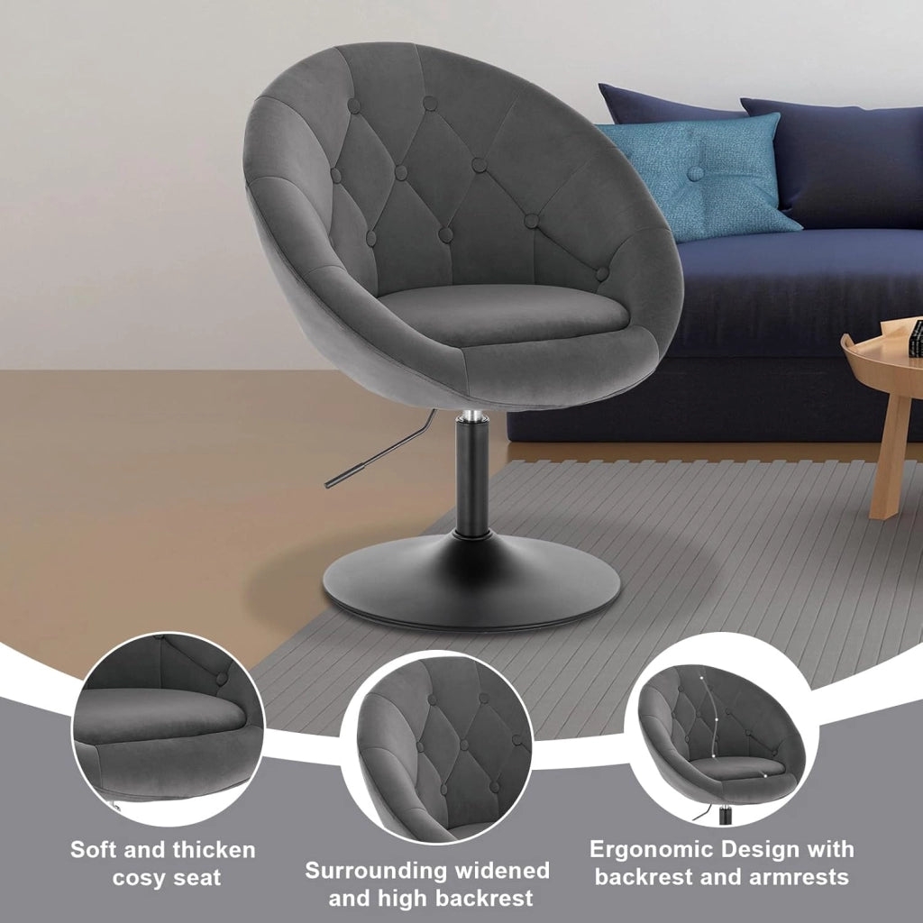 Poltroncina da Bar Sgabello Girevole Sedia con Schienale Braccioli in Velluto Altezza Regolabile Grigio Scuro
