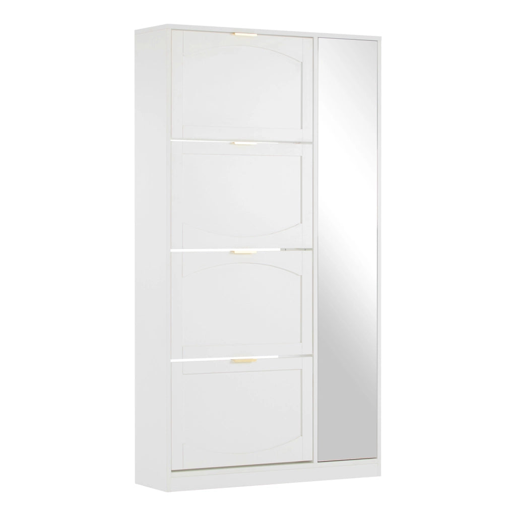 Mobile portascarpe con specchio, 4 vani contenitore estraibili, ripiani regolabili, bianco, 80x24x147 cm