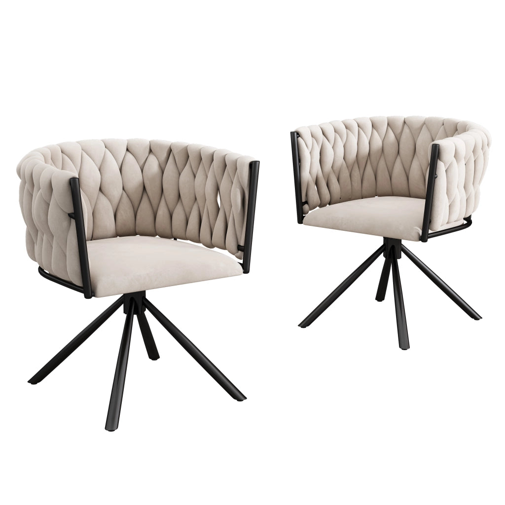 Sedia da Pranzo Girevole in Velluto, Set 2 Pezzi ¨C Xylo ¨C Beige, Gambe in Metallo