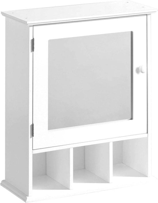 Cassa d'armadio per bagno a 3 sportelli con specchio - Cassetto in legno per parete alta - Piccola cassa bianca
