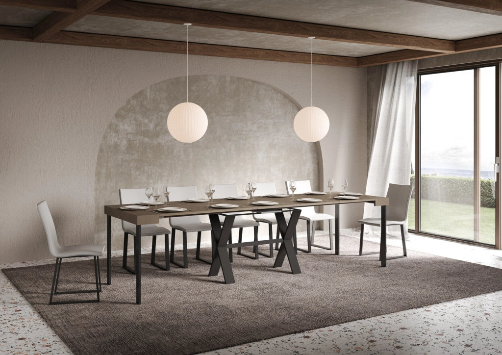 Consolle Allungabile 90-300x40x77 cm Xenia Tortora Telaio Antracite