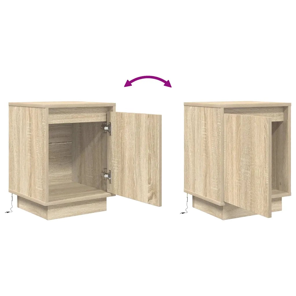 Comodino con Luci LED-Tavolino da notte Rovere Sonoma 38x34x50 cm