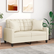Divano a 2 Posti con Cuscini-Sofa 2 Posti con Cuscini Crema 120 cm in Similpelle 300768