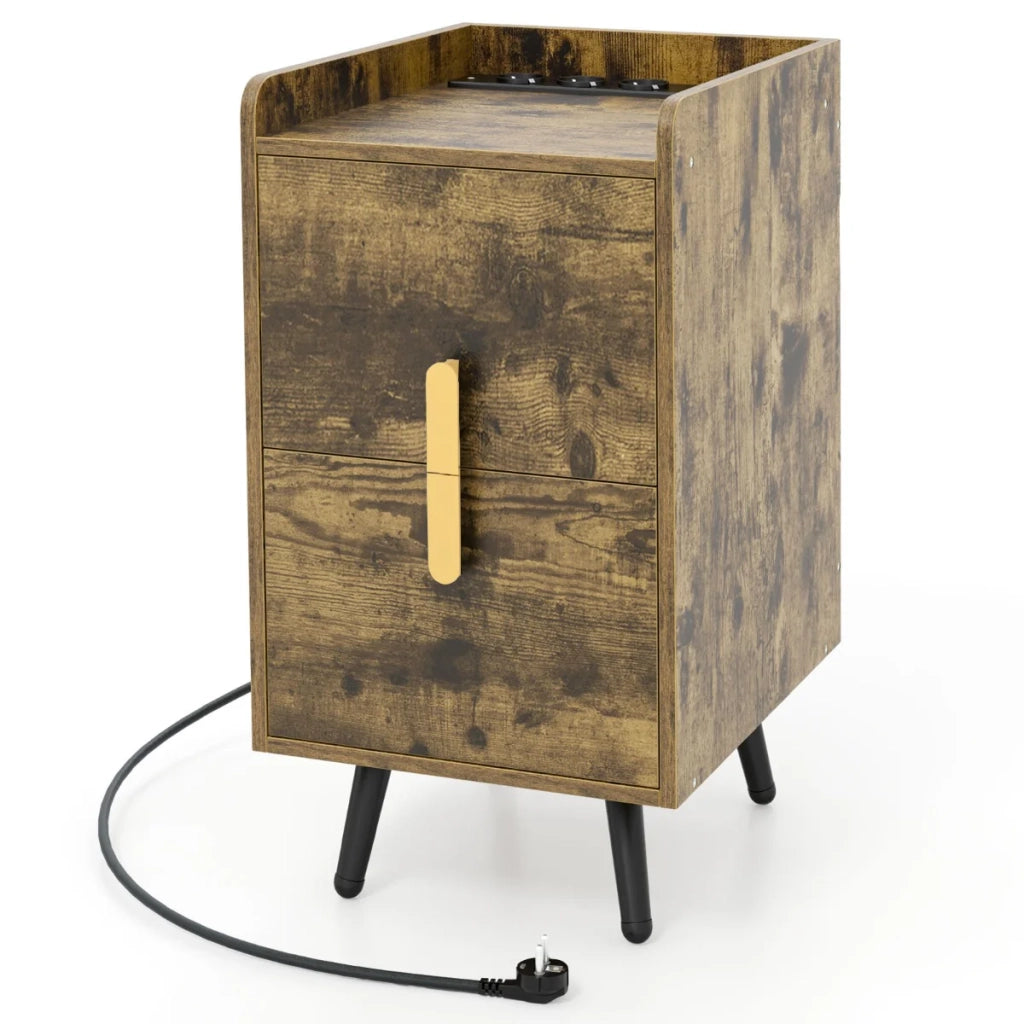 Comodino con stazione di ricarica 40 x 32 x 60 cm ampio spazio di archiviazione design moderno legno ingegnerizzato color caffè 20_0021025