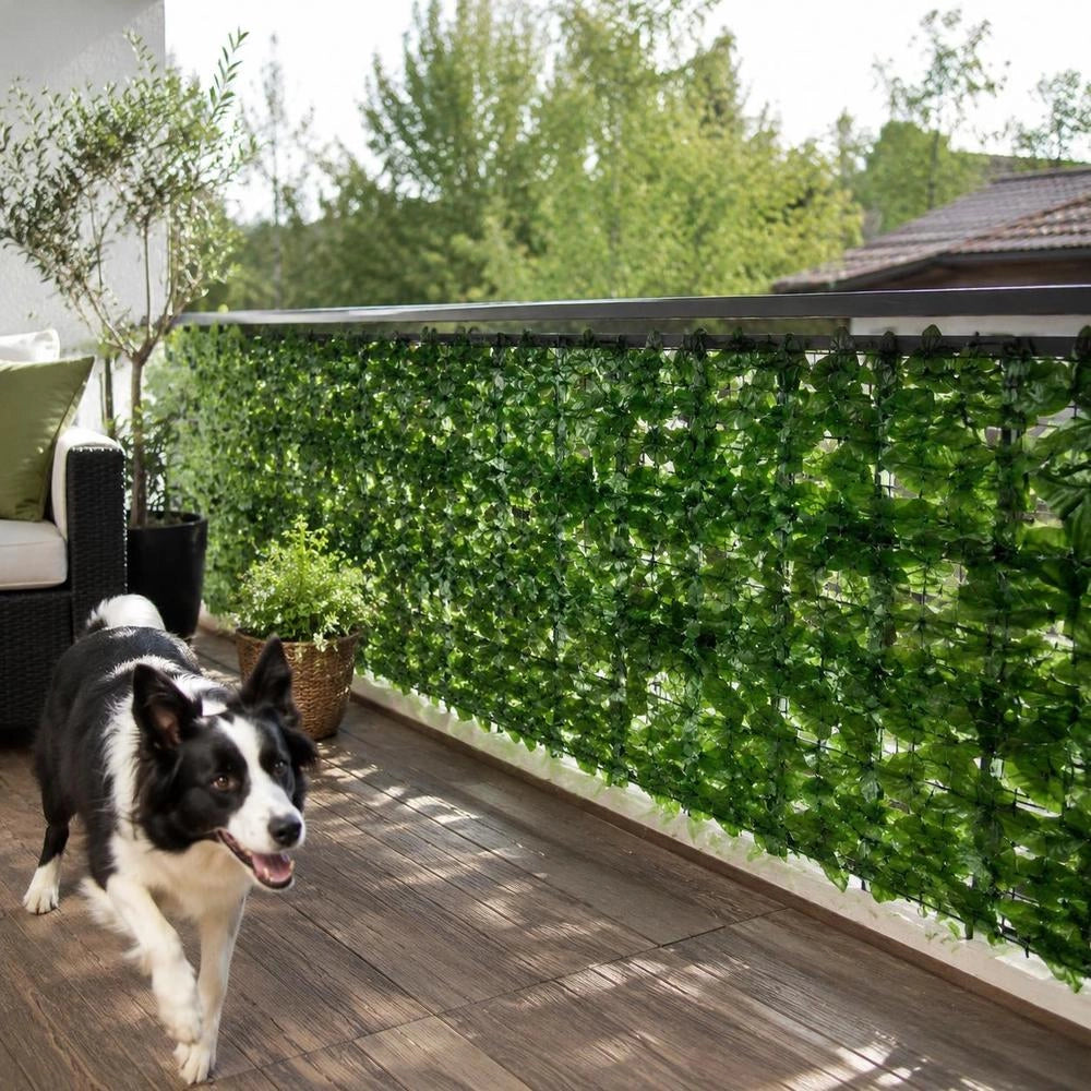 Balcony Privacy Screen With Green Leaves 300x100 Cm