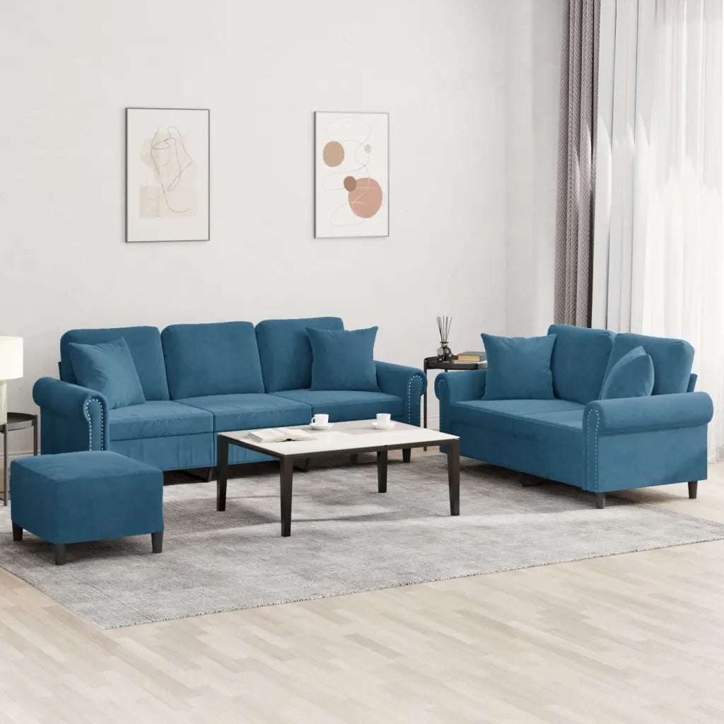 Set di Divani 3 pz con Cuscini Blu in Velluto 3202289